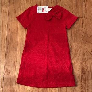 Red Kids glitter sweater Dress with Bow
